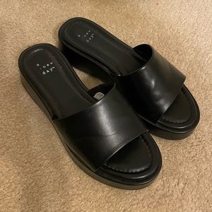 A New Day black leather slides size 7